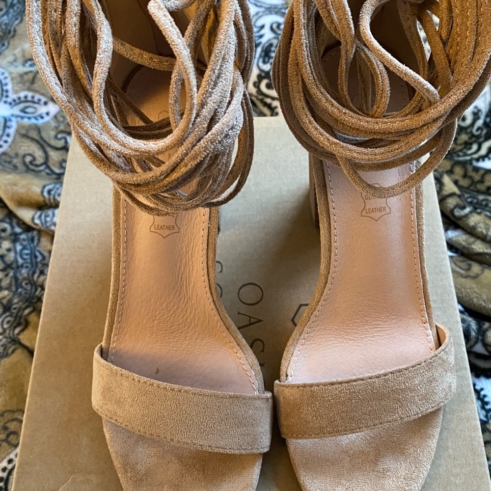 Oasis Tan Suede Heeled Sandals - Picture 7 of 12
